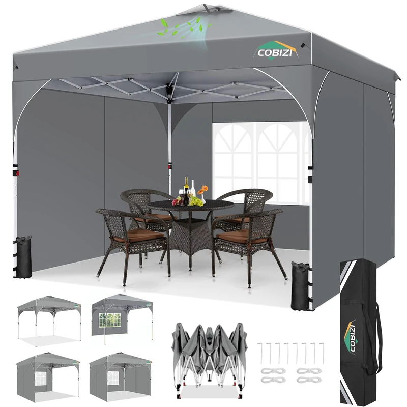 TOOLUCK Gazebo 3 x 3 Waterproof Stable Winterproof Folding Gazebo Garden Gazebo Party Tent Pop-Up Gazebo Foldable UV Protection 50+ Height Adjustable with Ventilation 3 Pieces of Fabric and 4 Sandbags