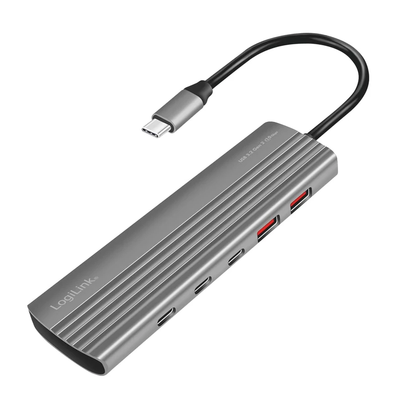 LogiLink UA0415 Ultra-Slim USB 3.2 Gen2 Hub, 2X USB-A, 8X USB-C, with PD (Power Delivery), 100 W, Space Grey