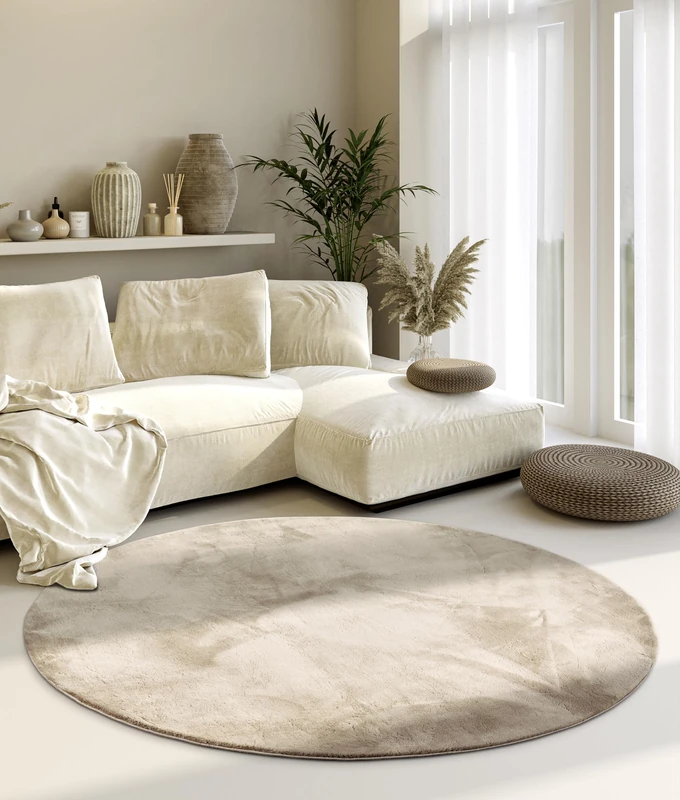Villeroy & Boch Leon Shaggy Rug, Round, Fluffy High Pile Living Room Rug, Plain, Soft, Easy Care, Long Pile for Living Room, Dining Room, Bedroom, Underroom, Cream, 160 cm
