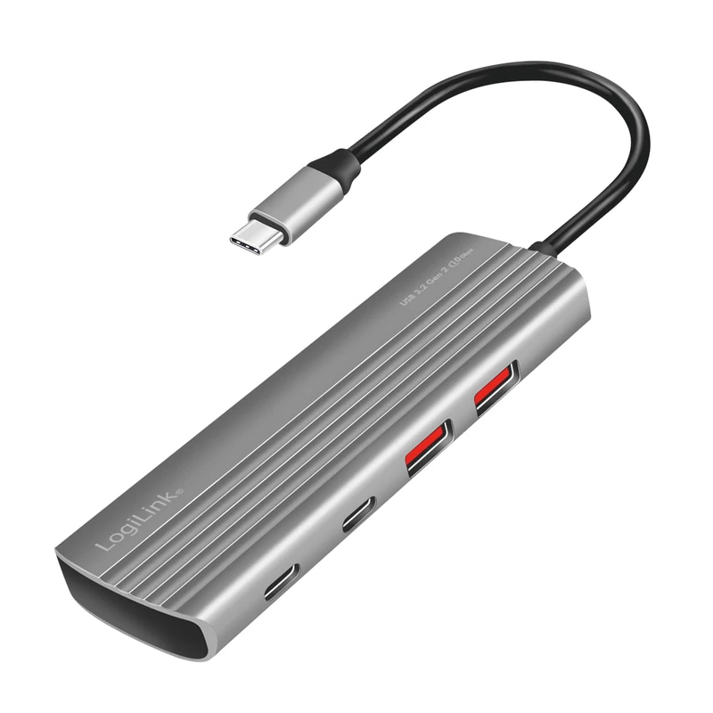 LogiLink UA0414 Ultra-Slim USB 3.2 Gen2 Hub, 2 x USB-A, 5 x USB-C, with PD (Power Delivery), 100 W, Space Grey