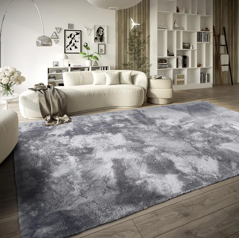 ELLE Decoration Calida Rug - Fluffy High Pile Living Room Rug - Plain Soft Easy Care Long Pile for Living Room, Dining Room, Bedroom, Children's Room - Silver, 80 x 150 cm - Image 1