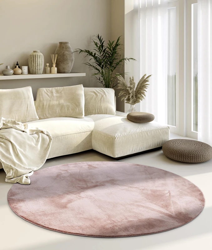 Villeroy & Boch Leon Shaggy Rug, Round, Fluffy High Pile Living Room Rug, Plain, Soft, Easy Care, Long Pile for Living Room, Dining Room, Bedroom, Study, Dusky Pink, 160 cm