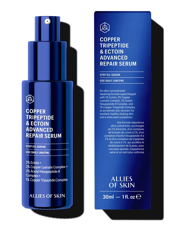 ALLIES OF SKIN - COPPER TRIPEPTIDE & ECTOIN ADVANCED REPAIR SERUM with 2% Ectoin, 2% Copper Lysinate Complex, 2% Acetyl Hexapeptide-8 Complex, and 1% Copper Tripeptide Complex 30ml / 1 oz