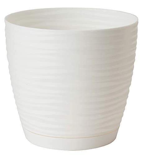 Home Garden Ornaments Large Wave Plant Pots Indoor – Indoor Plant Pot with 3D Effect, Drainage Holes, and Integrated Saucer, Plastic Flower Pots (Diameter: 27cm, Colour: White)
