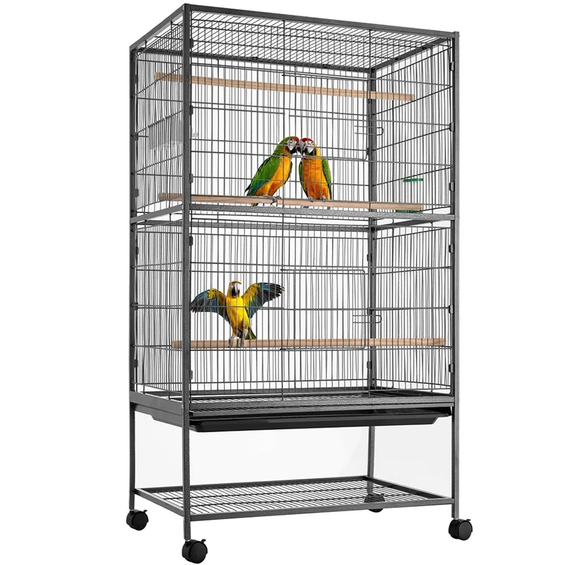 BAKAJI Aviary for Parrots, Canaries, Parakeets, 135 x 78 x 52 cm, Large Metal Cage Bird House with Removable Sand Drawer (135 cm) - Image 1