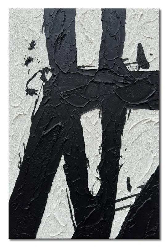Hand Painted Black and White Abstract Wall Art, Black and White Paintings Vertica Texture Oil Paintings Contemporary Art Minimalist Home Decorations for Wall