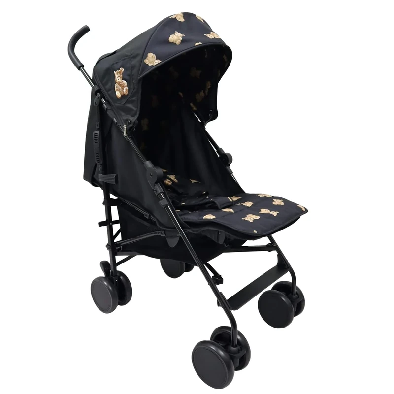 Roma Star - Teddy Black Baby Stroller - Everyday Stroller & Baby Pram with 22kg Weight Limit, Umbrella Fold Design, from Newborn, Padded Liner, 5 Lie Back Positions, Rain Cover, 5 Point Harness