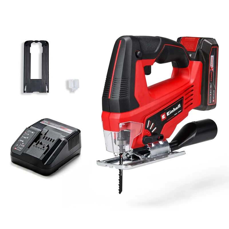Einhell Power X-Change Cordless Jigsaw with Battery and Charger - 18V Electric Saw with Pendulum Stroke Function for Cutting Wood, Plastic and Metal - TC-JS 18 Li Jigsaw Tool + 2.5Ah Starter Kit