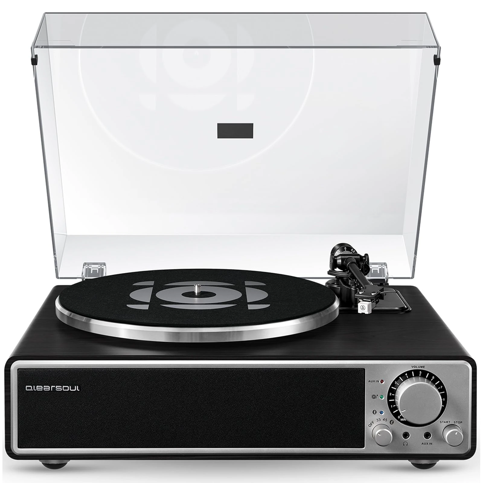 Qlearsoul ONE-Q All-in-one Vinyl Record Player with Bluetooth 5.4, HiFi Turntables Built in Speakers, Phono Preamp, AT-3600L Cartridge, 33/45 RPM, Auto Off (Black)