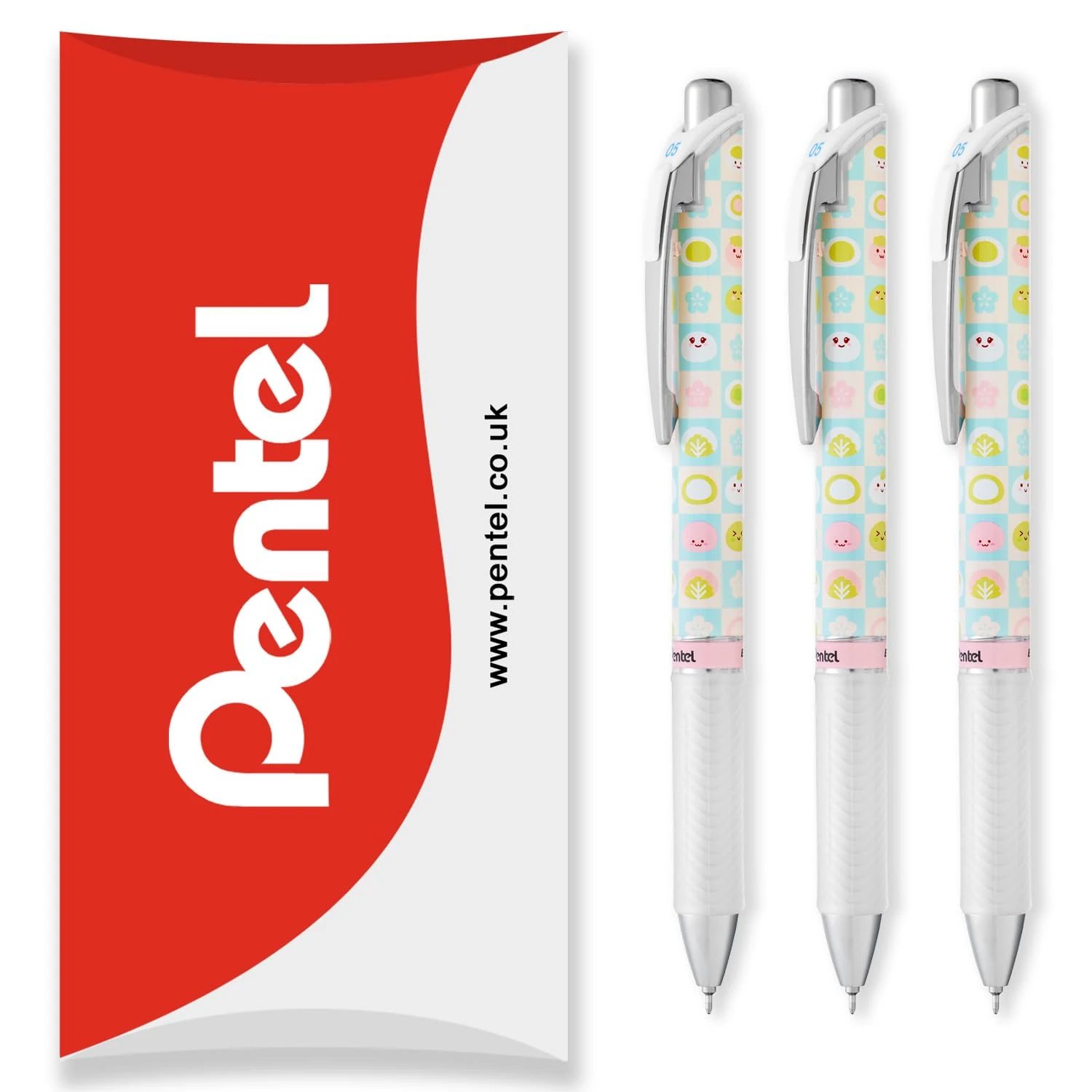 Pentel Energel BLN75 Retractable Gel Ink Rollerball Pen - 0.5mm - 54% Recycled - Black Ink - In Pillow Packaging (3 Pack, Mochi)