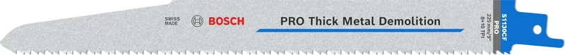 Bosch 100x PRO Thick Metal S1130CF Demolition Reciprocating Saw Blade (for Metal pipes and profiles, Non-ferrous metals, Length 225 mm, Professional Accessory Reciprocating Saw)