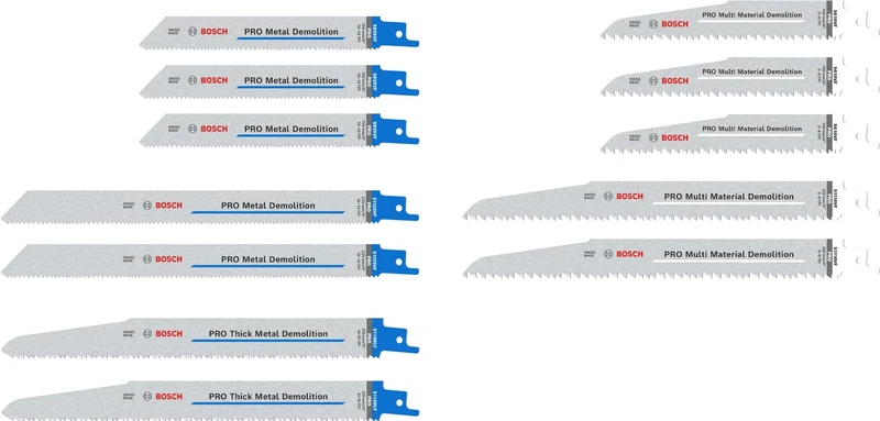 Bosch 12x PRO Demolition Reciprocating Saw Blade Set, 12 pcs (for Metal Pipes and Profiles, Non-Ferrous Metals, Length mm, Professional Accessory Reciprocating Saw)