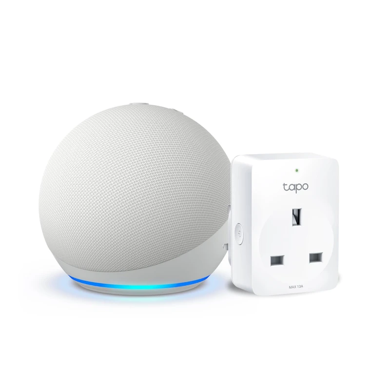 Echo Dot (5th generation) | Glacier White + TP-Link Tapo P110M Smart Plug with Energy Monitoring, Works with Alexa - Smart Home Starter Kit, with Alexa+ Early Access