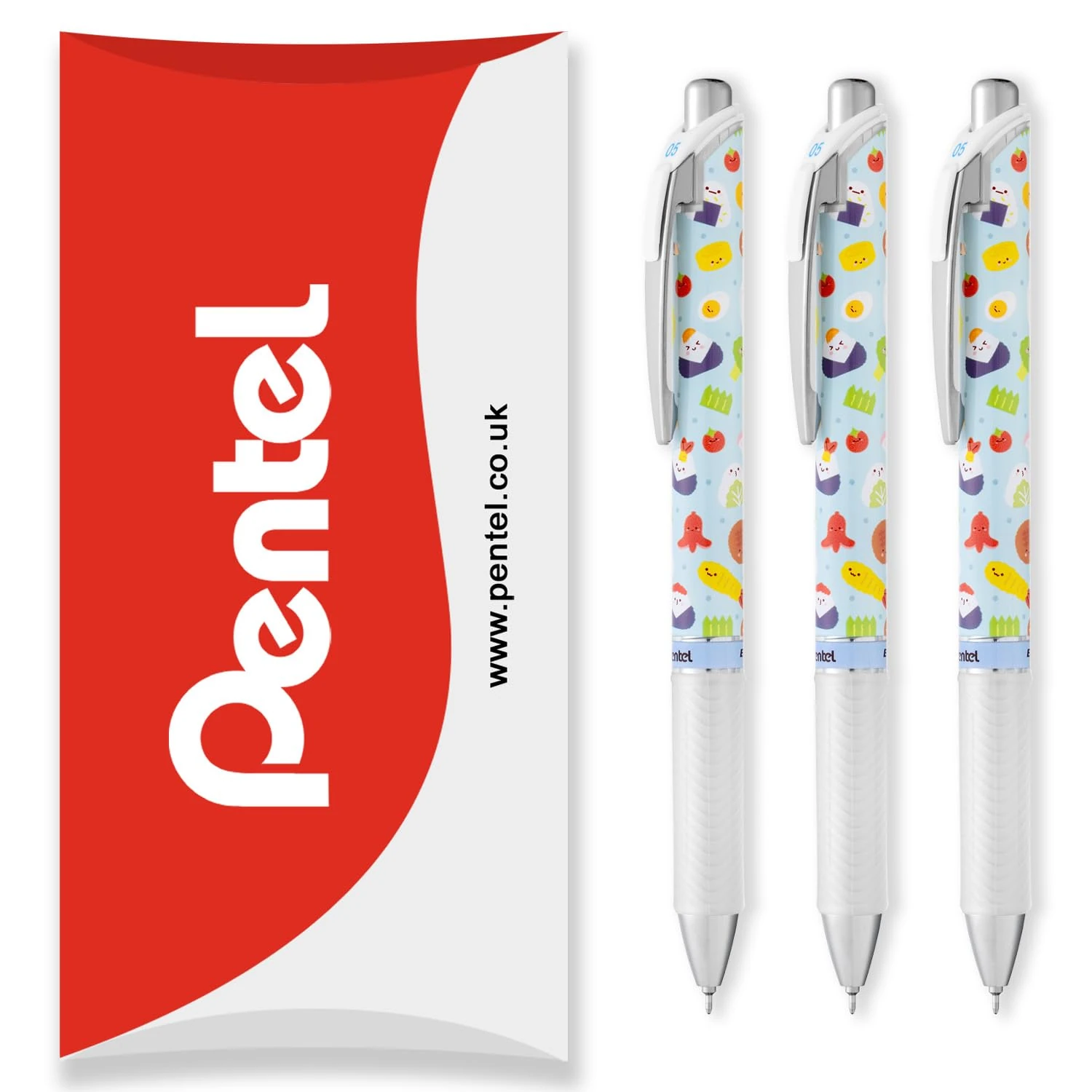 Pentel Energel BLN75 Retractable Gel Ink Rollerball Pen - 0.5mm - 54% Recycled - Black Ink - In Pillow Packaging (3 Pack, Bento)
