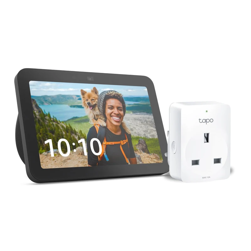 Echo Show 8 (3rd generation) | Charcoal + TP-Link Tapo P110M Smart Plug with Energy Monitoring, Works with Alexa - Smart Home Starter Kit, with Alexa+ Early Access