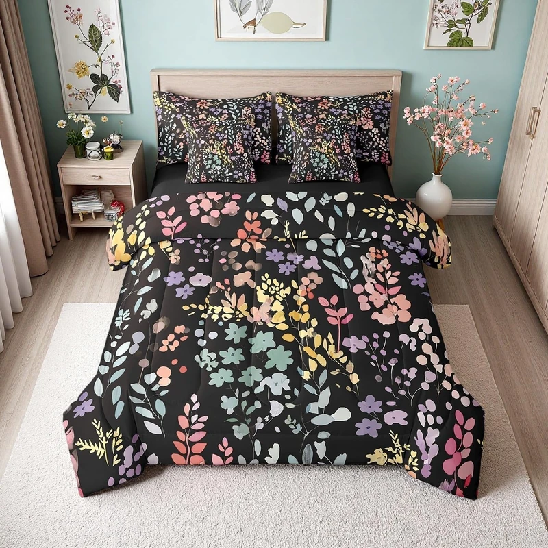 Erosebridal 7 Piece Watercolor Floral Comforter Set Full,Cute Boho Flower Bed in a Bag with Sheets,Colorful Wildflower Bedding Set Bohemian Bedroom Decor,Rustic Flowers Bed Set with Pillowcases
