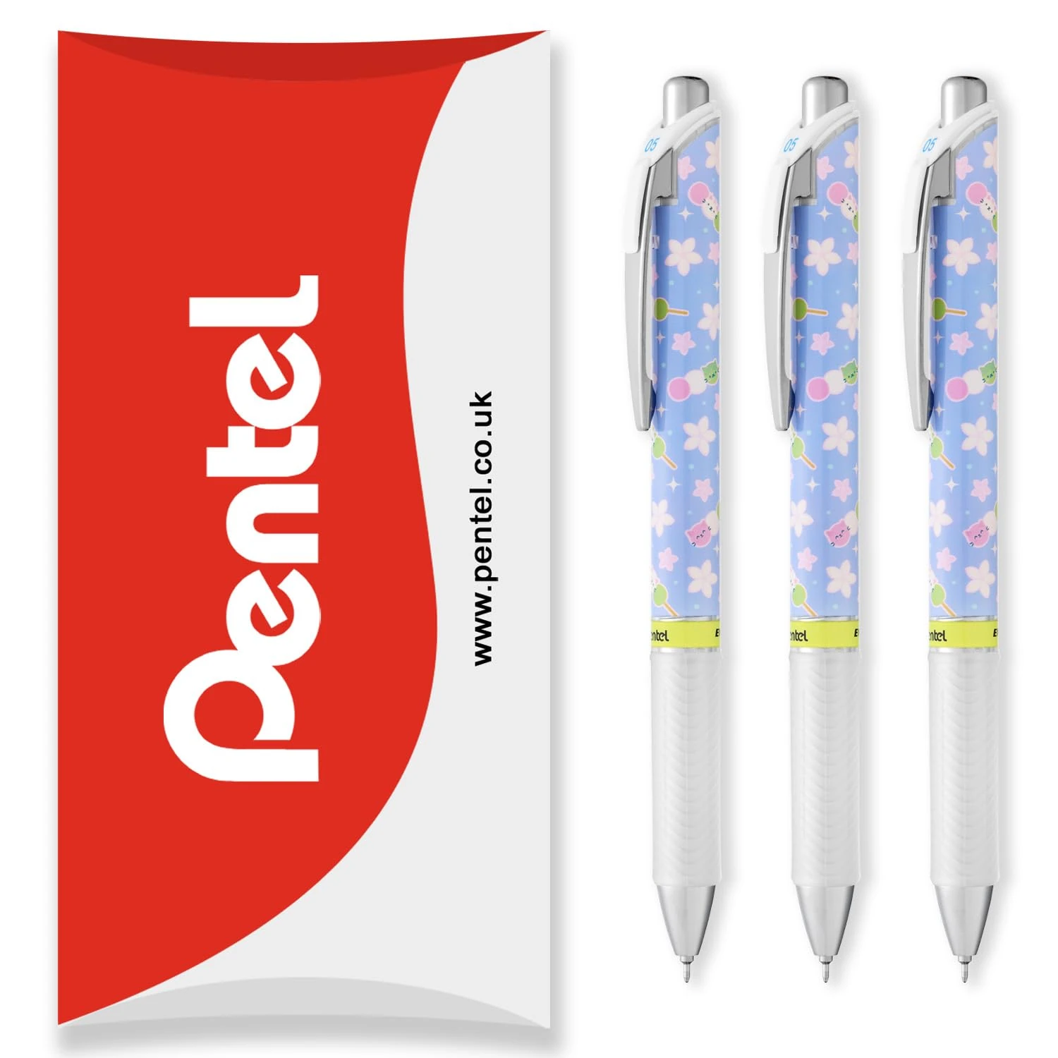 Pentel Energel BLN75 Retractable Gel Ink Rollerball Pen - 0.5mm - 54% Recycled - Black Ink - In Pillow Packaging (3 Pack, Dango)