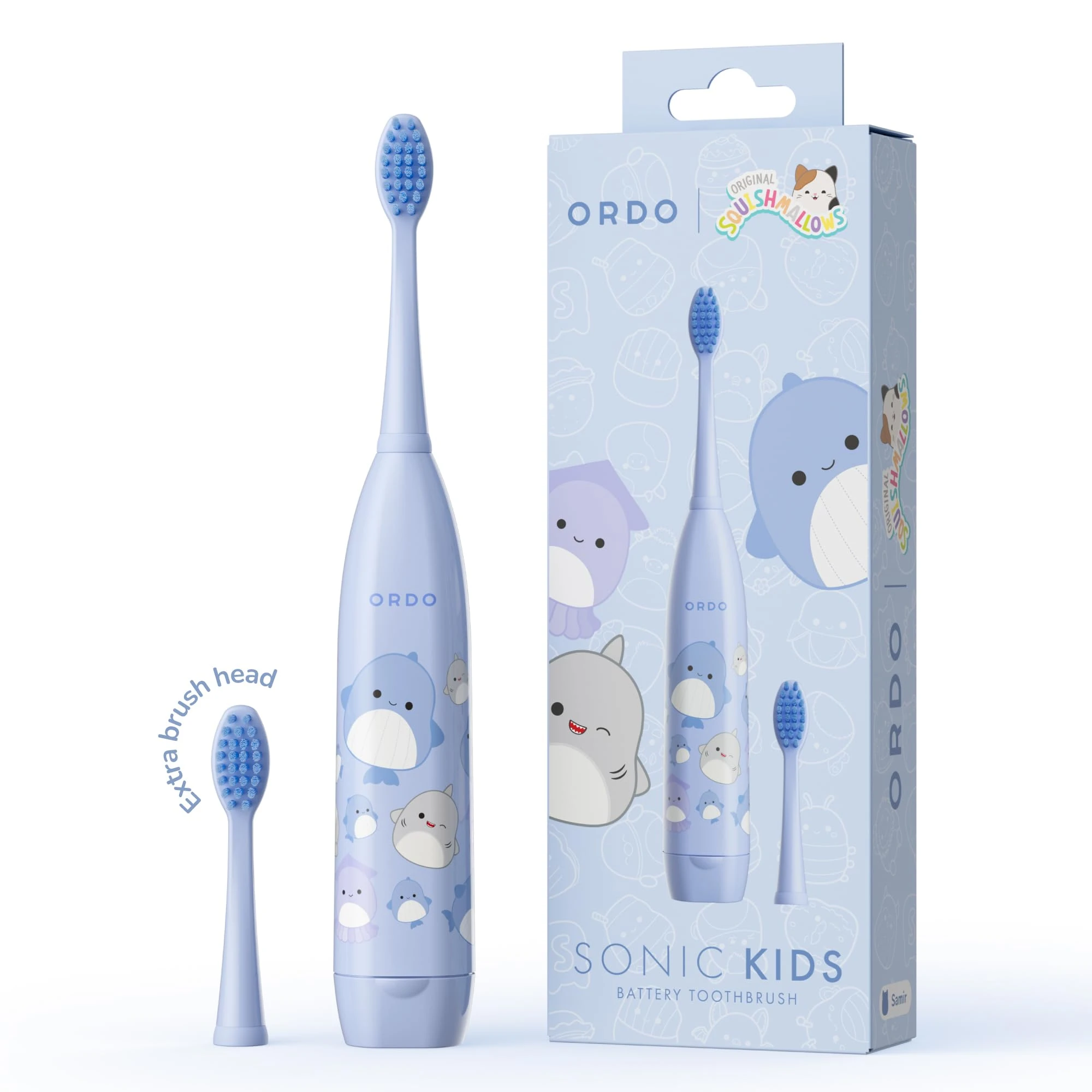 Ordo Squishmallows Toothbrush, Sonic Battery Toothbrushes for Kids, Soft Bristles, Extra Brush Head Inc, Gift for Kids Aged 4 Years and Up, Battery Included, Samir