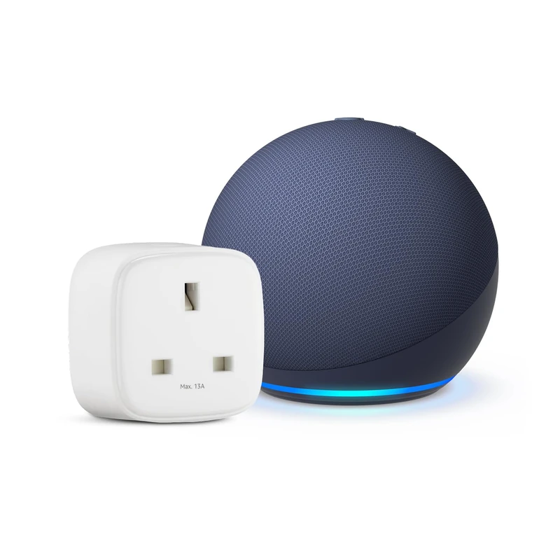 Echo Dot (5th generation) | Deep Sea Blue + Amazon Basics Smart Plug, Works with Alexa - Smart Home Starter Kit, with Alexa+ Early Access