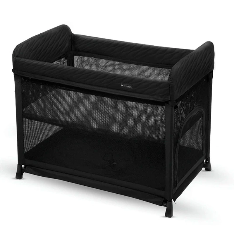 Kinderkraft MOON DREAM travel cot from birth to 15 kg, one-move fold and unfold, suspended base for baby, mesh sides, mattress with washable cotton cover, carry bag included, Black