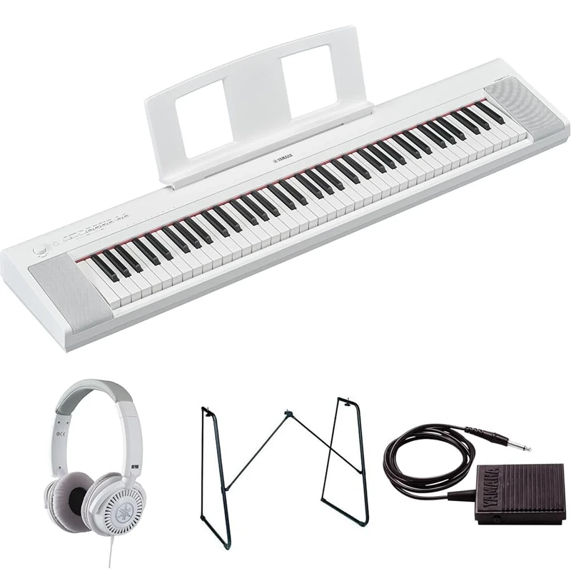 Yamaha NP-35 Piaggero Digital Keyboard with 76 Graded Soft-Touch Sensitive Keys, HPH-150 Headphones, L-2C Keyboard Stand, and sustain Pedal