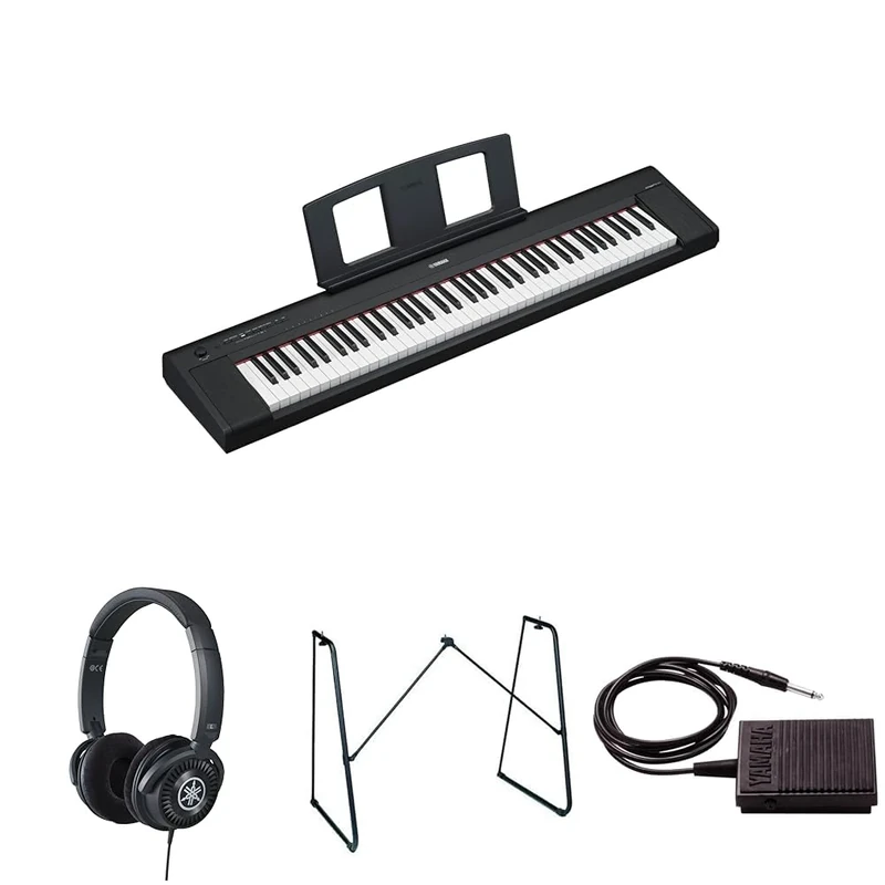 Yamaha NP-35 Piaggero Digital Keyboard with 76 Graded Soft-Touch Sensitive Keys bundled with HPH-150 Headphones, L-2C Keyboard Stand, and Sustain Pedal