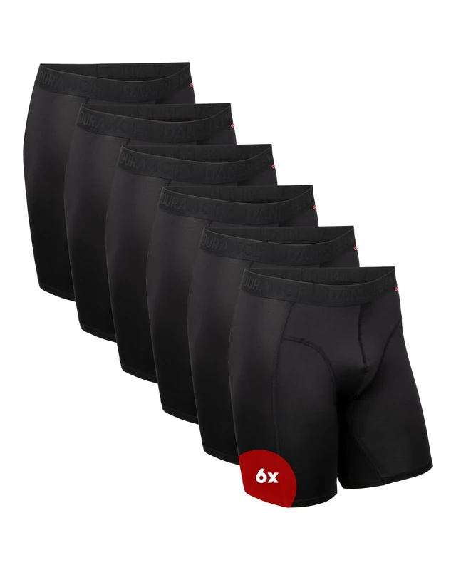 DANISH ENDURANCE Mens Boxers, Anti Chafing, Long Leg or Regular, Sports Underwear Men, Running Boxers, 6 Pack, Black Long Leg, Medium