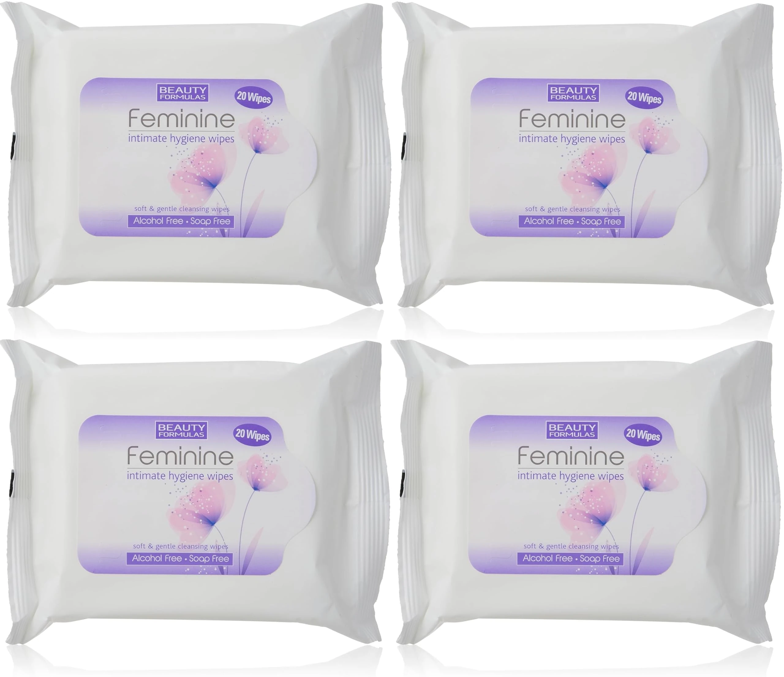 Feminine Intimate Hygiene Wipes, 4 Pack (80 Wipes Total), Soft & Gentle Cleansing, Alcohol-Free, Soap-Free, Travel-Friendly
