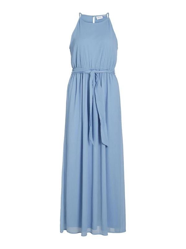 Vila Women's Vifalia Belted Long Dress-Noos/Dc, Blissful Blue, 12
