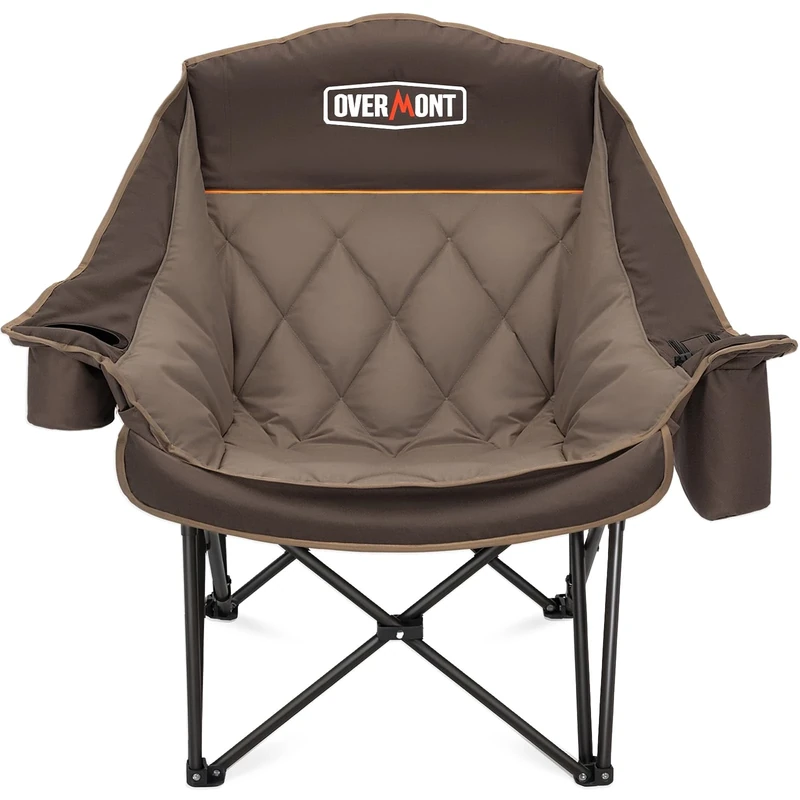 OVERMONT Oversized XL Camping Folding Chair for Adults - 450lbs Support Heavy-Duty Padded Folding Chair with Side Pocket Cup Holder for Outdoor Sports Garden Beach Fishing Lawn Blue