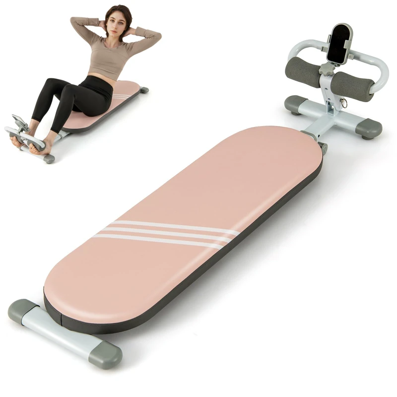 GYMAX Sit Up Bench, Foldable Abdominal Training Workout Bench with 3 Adjustable Angles and Length, Versatile AB Crunch Machine for Home Gym Fitness Equipment, 150KG Weight Capacity