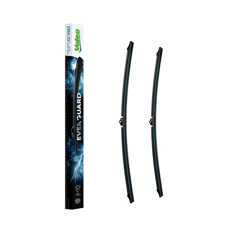 VALEO EVERGUARD - VSK3 - Premium Flat Silicone Wiper Blades kit with Extended life X2 - Lengths: 750mm/650mm - Front - Set of 2-566019, Black - Image 1