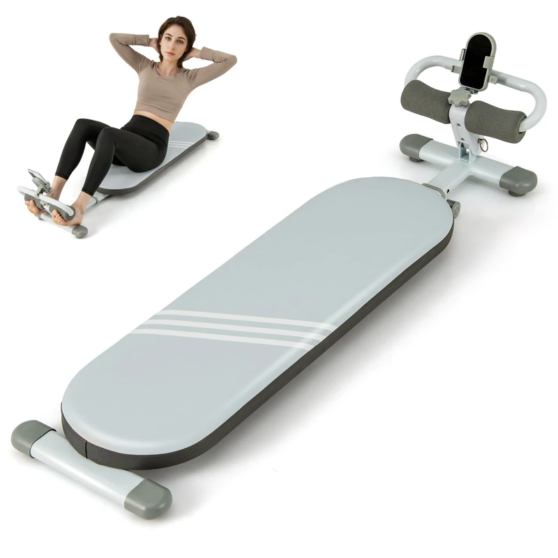 GYMAX Sit Up Bench, Foldable Abdominal Training Workout Bench with 3 Adjustable Angles and Length, Versatile AB Crunch Machine for Home Gym Fitness Equipment, 150KG Weight Capacity (Blue)