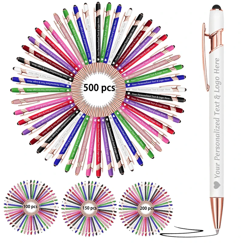 Morlavid Personalised Pens with Name Logo Custom Pen Engraved with Stylus up to 500 Pcs Smooth Writing Ballpoint Pens Gift for Business Graduation,500pcs