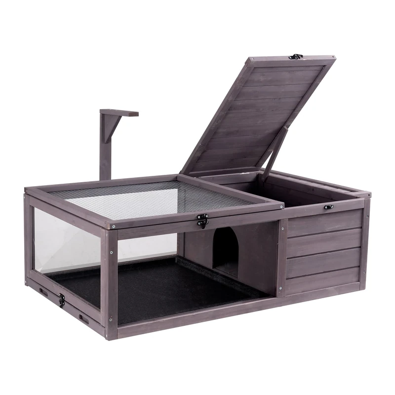 VEVOR Wooden Tortoise House Indoor & Outdoor, Reptile Enclosure with Hanging Light Stand, 2-Room Small Animal Cage for Gecko, Lizard, Snake - 38 x24 x13 inch