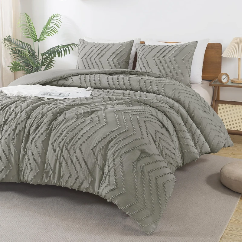 Andency Medium Grey California King Comforter Set, Boho Cal King Soft Warm Tufted Bedding Comforter Sets, 3 Pieces Cali King Aesthetic Chevron Farmhouse Cute Bohemian Textured Bedding Set