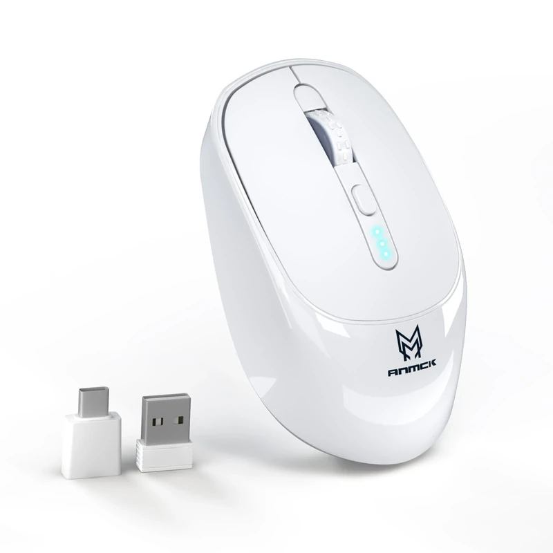 Anmck Wireless Rechargeable Mouse, Battery Level Visible, USB 2.4G Silent Portable, 4 Adjustable DPI 800/1200/2400/3200, Quiet Click Cordless for Laptop PC Computer