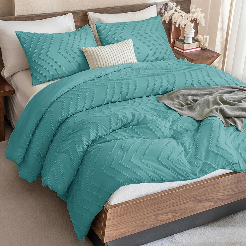 Andency Grayish Teal Comforter Set King Size, 3 Pieces Soft Bedding Set