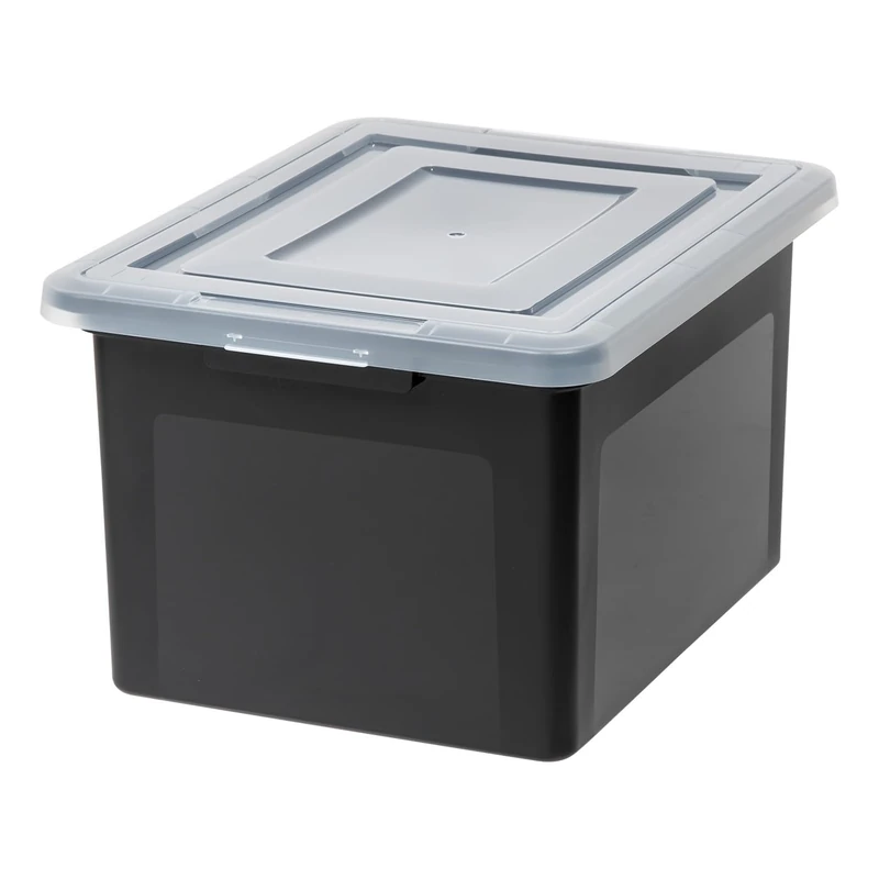 Iris Ohyama, Plastic Legal, Letter file box for Hanging files with Lid, 4 Pack, Black, Four built-in handles, Stackable, Durable, for Files, Towels & Book, BPA free, Container, Storage box, FB-21E