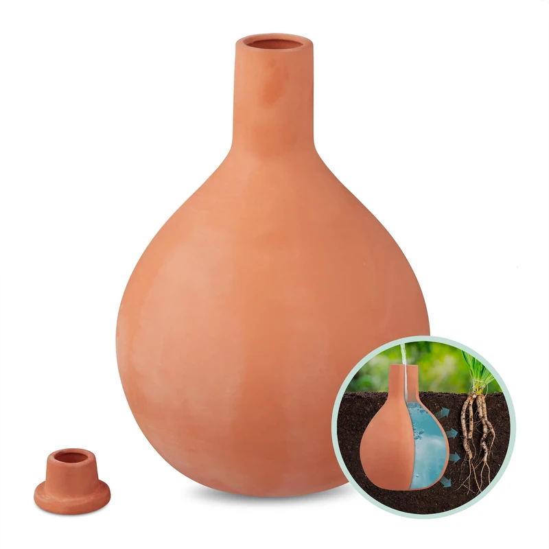 Relaxdays Olla, 3.5 l, Ceramic Pot, Root-Zone Irrigation, for Raised Bed & Greenhouse, Reduced Water Loss, Terracotta, 29 x 20 x 20 cm