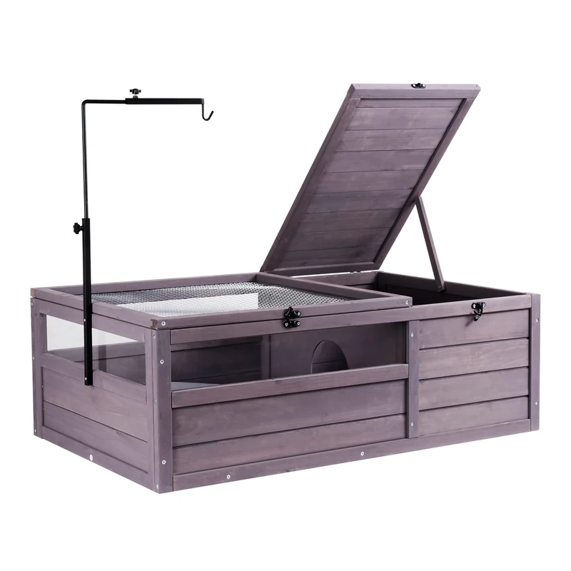 VEVOR Tortoise Habitat, Wooden Tortoise House Indoor & Outdoor, Turtle Enclosure with Adjustable Lamp Holder, 2-Room Reptile Enclosure Small Animal Cage for Gecko, Lizard, Snake 38x24x13 inch