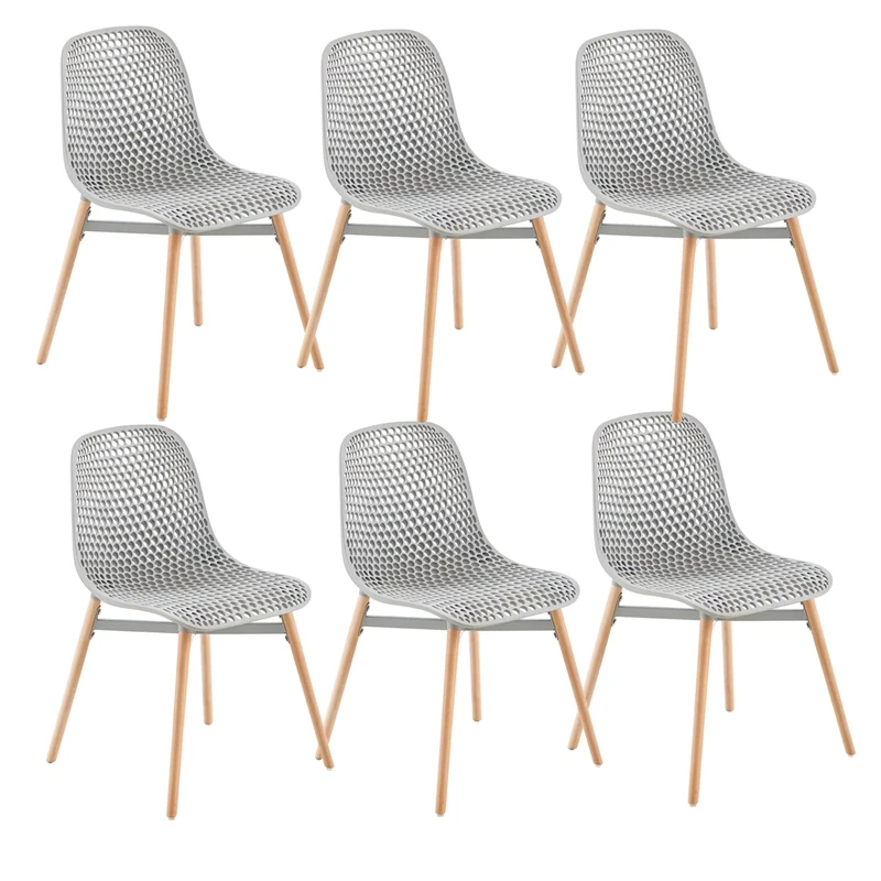 Rensinnoal Set of 6 Dining Chairs, Modern Style Kitchen Chair with Natural Wooden Legs, Comfortable Plastic Dining Chair for Dining Room, Office, Living Room, Garden (6, Gray)