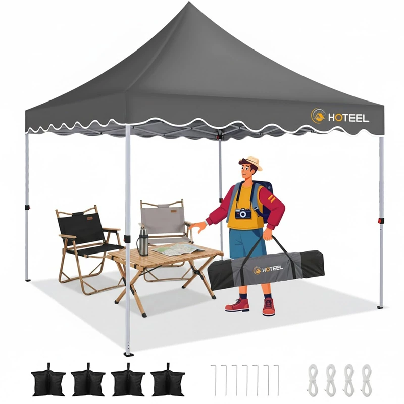 HOTEEL Gazebo 3m x 3m, Uv 50+ And Waterproof Gazebo, Wavy Edge Roof, Thickened Frame, Easy To Carry For,Commercial, Beaches, Parties, Patio