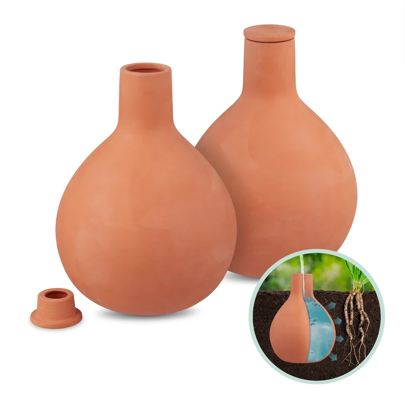 Relaxdays Ollas, set of 2, 1.5 l, clay, near-root irrigation, raised bed & greenhouse, less water loss, terracotta - Image 1