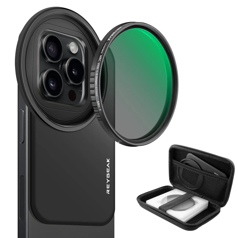 REYGEAK 67mm Variable ND2-32 Filter (1-5 Stop) for iPhone Lens, Minimalist Style, Optical Glass, Variable Neutral Density