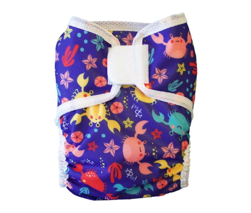Pss! Reusable Fabric Adjustable Button Nappy for 0-3 Years - 4 Pads and 2 Barriers - Waterproof and Comfortable - 1 Unit - Glam Model - Crabs - Image 1