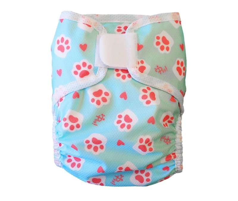 Pss! Reusable Fabric Adjustable Cloth Diaper with Buttons for 0-3 Years - 4 Pads and 2 Barriers Included - Waterproof and Comfortable - 1 Unit - Glam Pattern - Footprints - Image 1