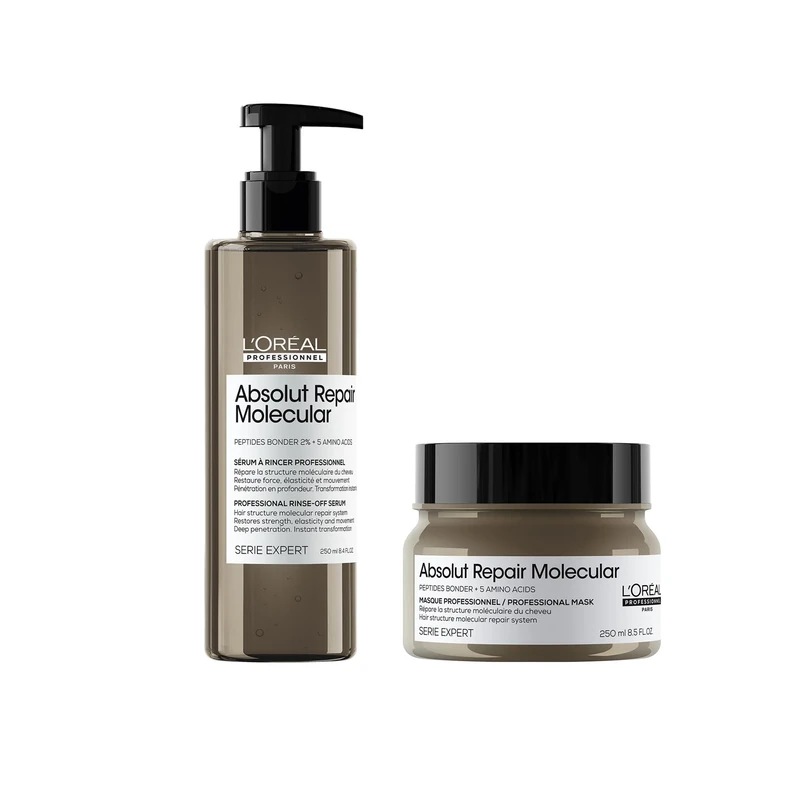 L'Oréal Professionnel Absolut Repair Molecular Rinse-Off Serum 250ml & Rinse-Off Hair Mask Treatment 250ml, For Very Damaged Hair