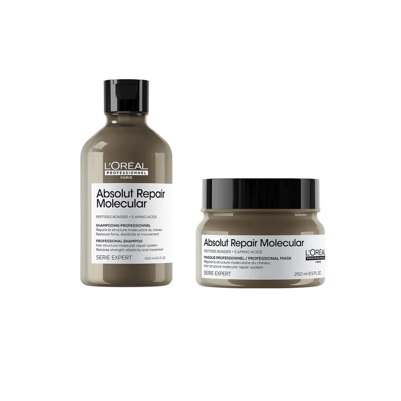 L’Oréal Professionnel Absolut Repair Molecular Sulphate Free Shampoo & Hair Mask conditioner set, For Extremely Damaged Hair, Molecular Bond Repair, restores strength & elasticity 300ml,250ml