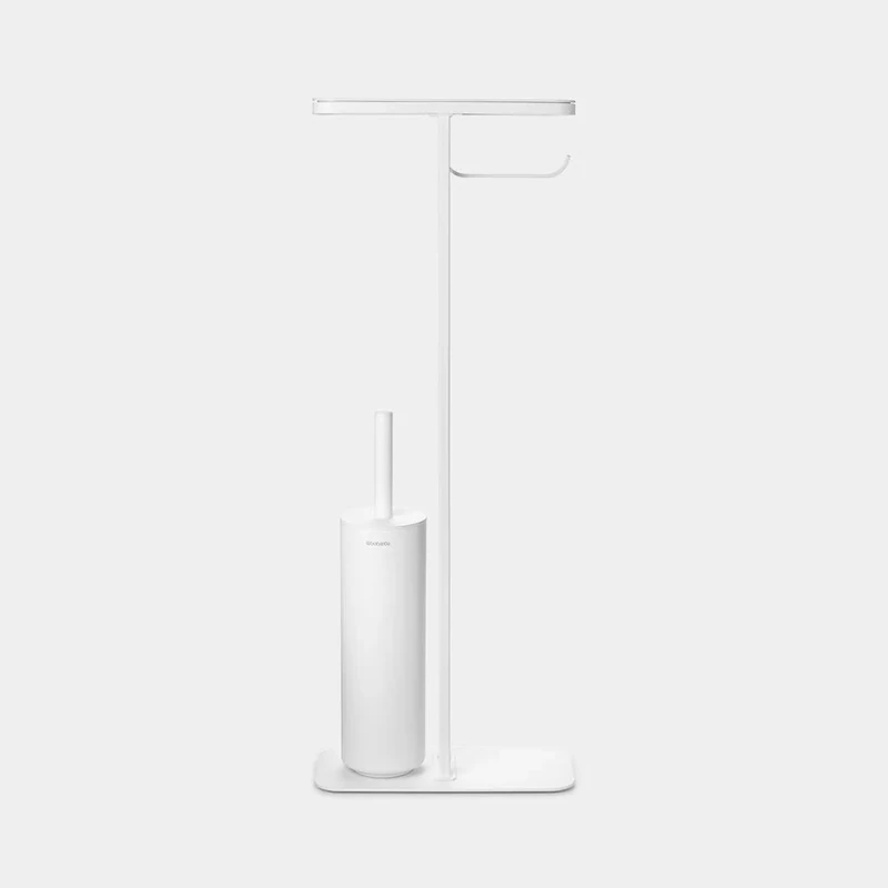 Brabantia - Mindset Toilet Butler - Bathroom Shelf, Toilet Roll Holder and Hygienic Toilet Brush - Corrosion Resistant Steel - Stable and Non-Slip Base - Fresh White - 75.5 x 12.5 x 29 cm